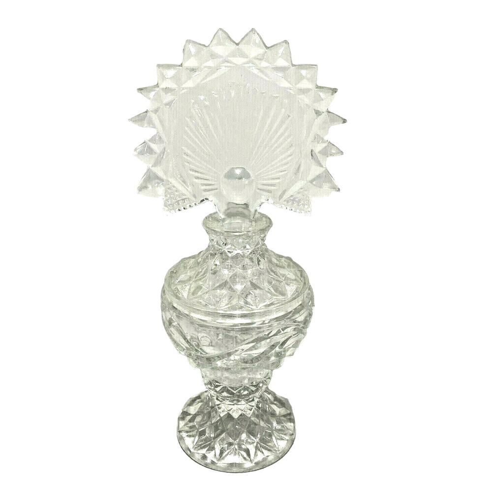 Vintage Clear Pressed Glass Bottle & Ornate Stopper Scent Vanity Decor Art Deco